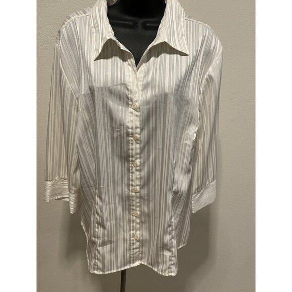 Fred David Woman Size 1X Blouse White With Gold Stripes - Picture 1 of 9